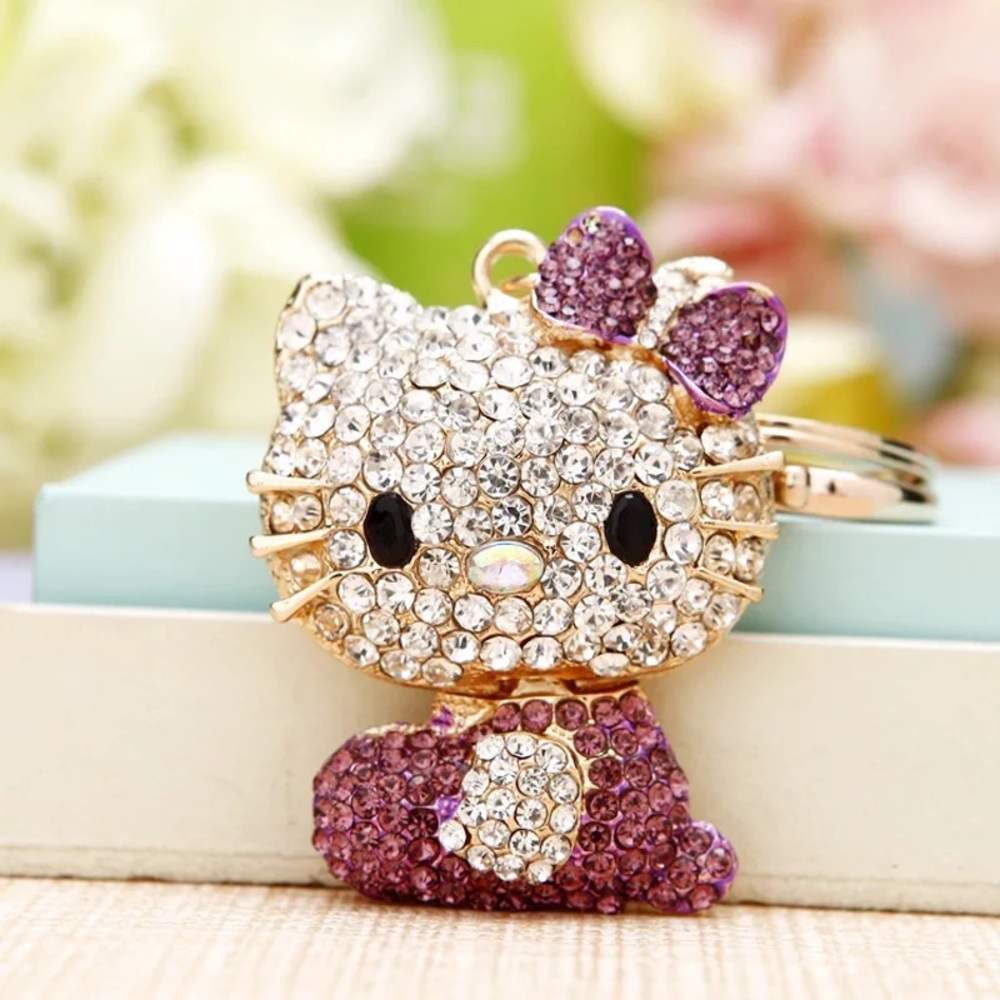 Hello Kitty with Purple Crystal Dress & Bow Keychain Charm